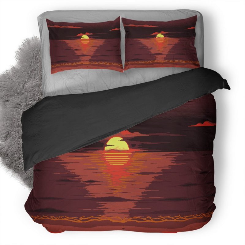 Red Dark Pixel Art Sun Uu Duvet Cover and Pillowcase Set Bedding Set Red Dark Pixel Art Sun Uu Duvet Cover and Pillowcase Set Bedding Set