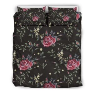 Red Rose Floral Pattern Print Duvet Cover and Pillowcase Set Bedding Set