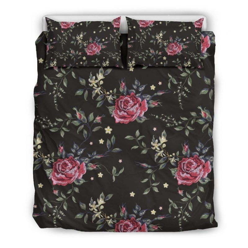 Red Rose Floral Pattern Print Duvet Cover and Pillowcase Set Bedding Set Red Rose Floral Pattern Print Duvet Cover and Pillowcase Set Bedding Set