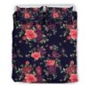 Red Violet Roses Floral Pattern Print Duvet Cover and Pillowcase Set Bedding Set
