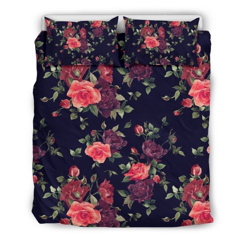 Red Violet Roses Floral Pattern Print Duvet Cover and Pillowcase Set Bedding Set Red Violet Roses Floral Pattern Print Duvet Cover and Pillowcase Set Bedding Set