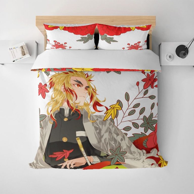 Rengoku-Kyoujurou-Floral-Brushed-Fusion-Demon-Slayer-Kimetsu-No-Yaiba-Bedding-Set-1