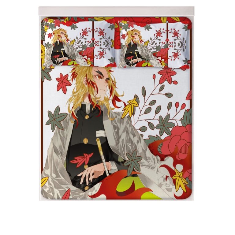 Rengoku-Kyoujurou-Floral-Brushed-Fusion-Demon-Slayer-Kimetsu-No-Yaiba-Bedding-Set-2