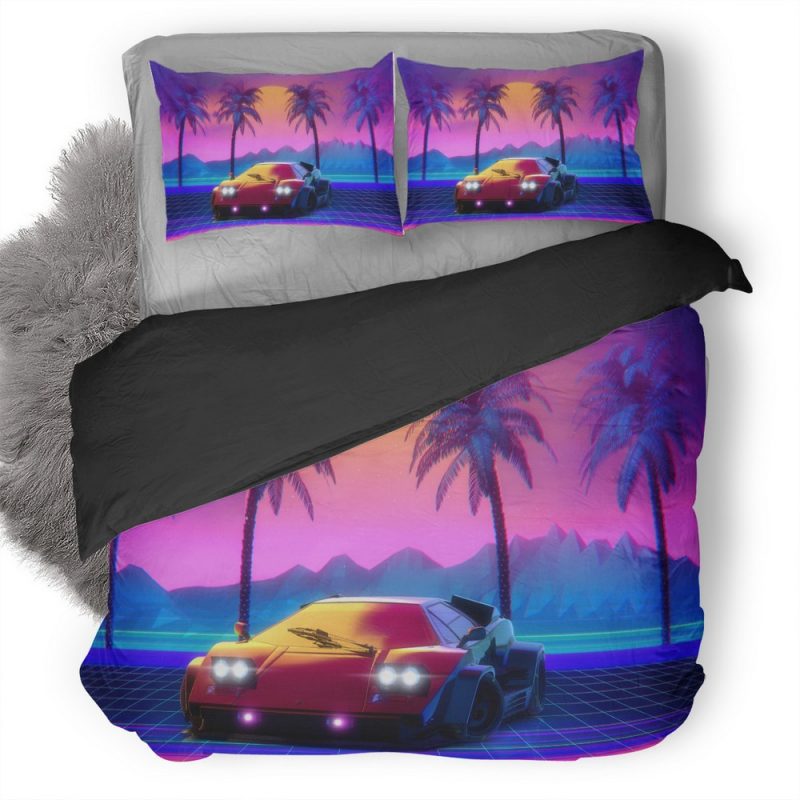 Retro Lamborghini Countach Palm Trees Fs Duvet Cover and Pillowcase Set Bedding Set Retro Lamborghini Countach Palm Trees Fs Duvet Cover and Pillowcase Set Bedding Set