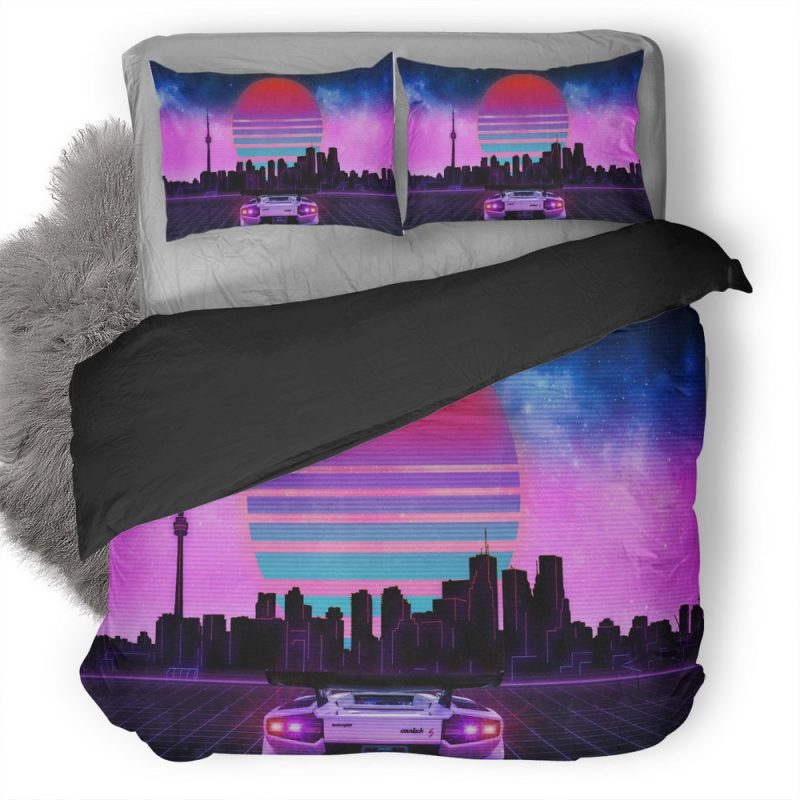 Retro Wave Lamborghini Neon City Ny Duvet Cover and Pillowcase Set Bedding Set Retro Wave Lamborghini Neon City Ny Duvet Cover and Pillowcase Set Bedding Set