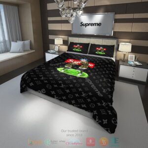 Rick And Morty Supreme Louis Vuitton Brand Black Pattern Quilt Bedding Set