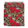Rose Floral Sugar Skull Pattern Print Duvet Cover and Pillowcase Set Bedding Set