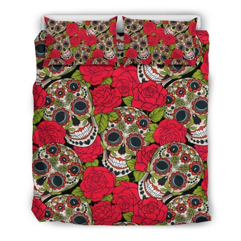 Rose Floral Sugar Skull Pattern Print Duvet Cover and Pillowcase Set Bedding Set Rose Floral Sugar Skull Pattern Print Duvet Cover and Pillowcase Set Bedding Set