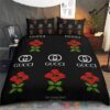 Rose Gucci Brand Black Quilt Bedding Set