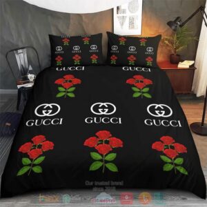 Rose Gucci Brand Black Quilt Bedding Set