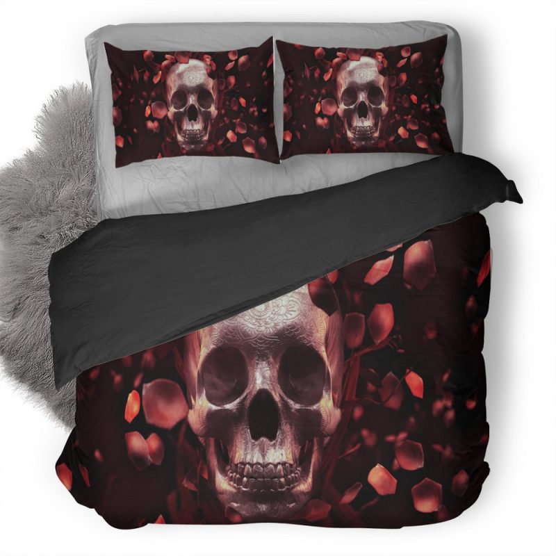 Rose Petal Skull Jj Duvet Cover and Pillowcase Set Bedding Set Rose Petal Skull Jj Duvet Cover and Pillowcase Set Bedding Set