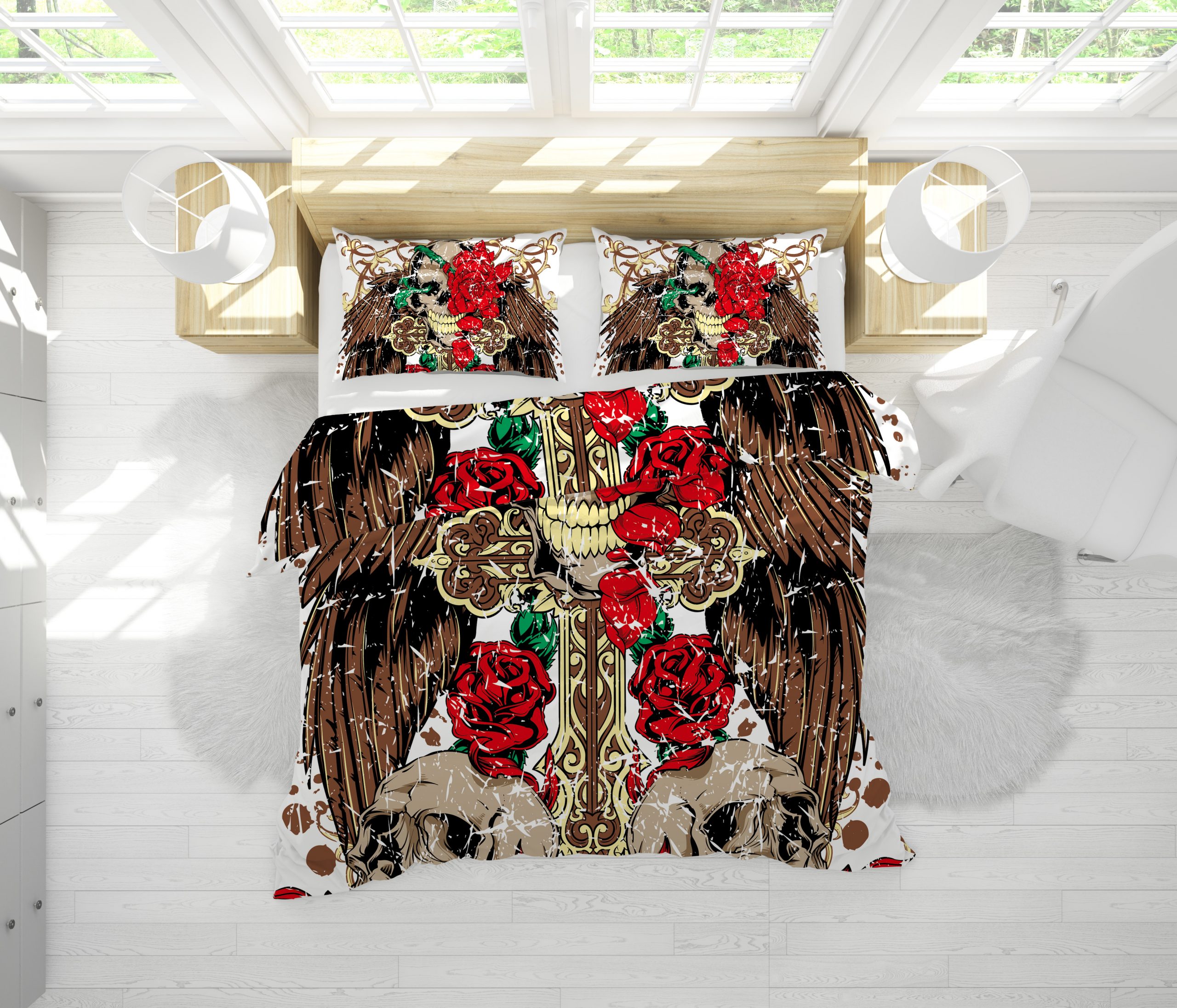 Rose Skull Duvet Cover and Pillowcase Set Bedding Set Rose Skull Duvet Cover and Pillowcase Set Bedding Set