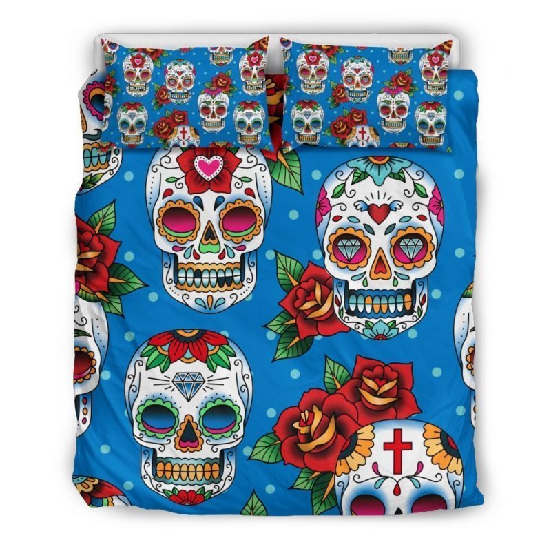 Rose Sugar Skull Pattern Print Duvet Cover and Pillowcase Set Bedding Set Rose Sugar Skull Pattern Print Duvet Cover and Pillowcase Set Bedding Set