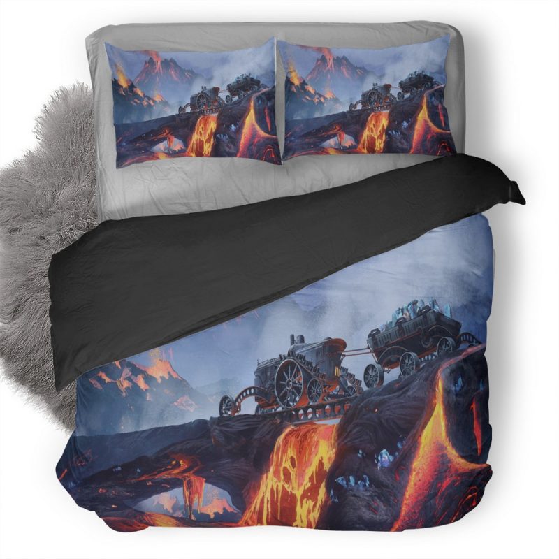 Scifi Steampunk Mountain Vehicle Mining Lava Ic Duvet Cover and Pillowcase Set Bedding Set Scifi Steampunk Mountain Vehicle Mining Lava Ic Duvet Cover and Pillowcase Set Bedding Set