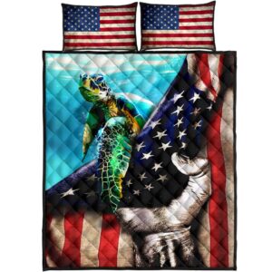 Sea Turtle In American Flag All Over Print Bedding Set
