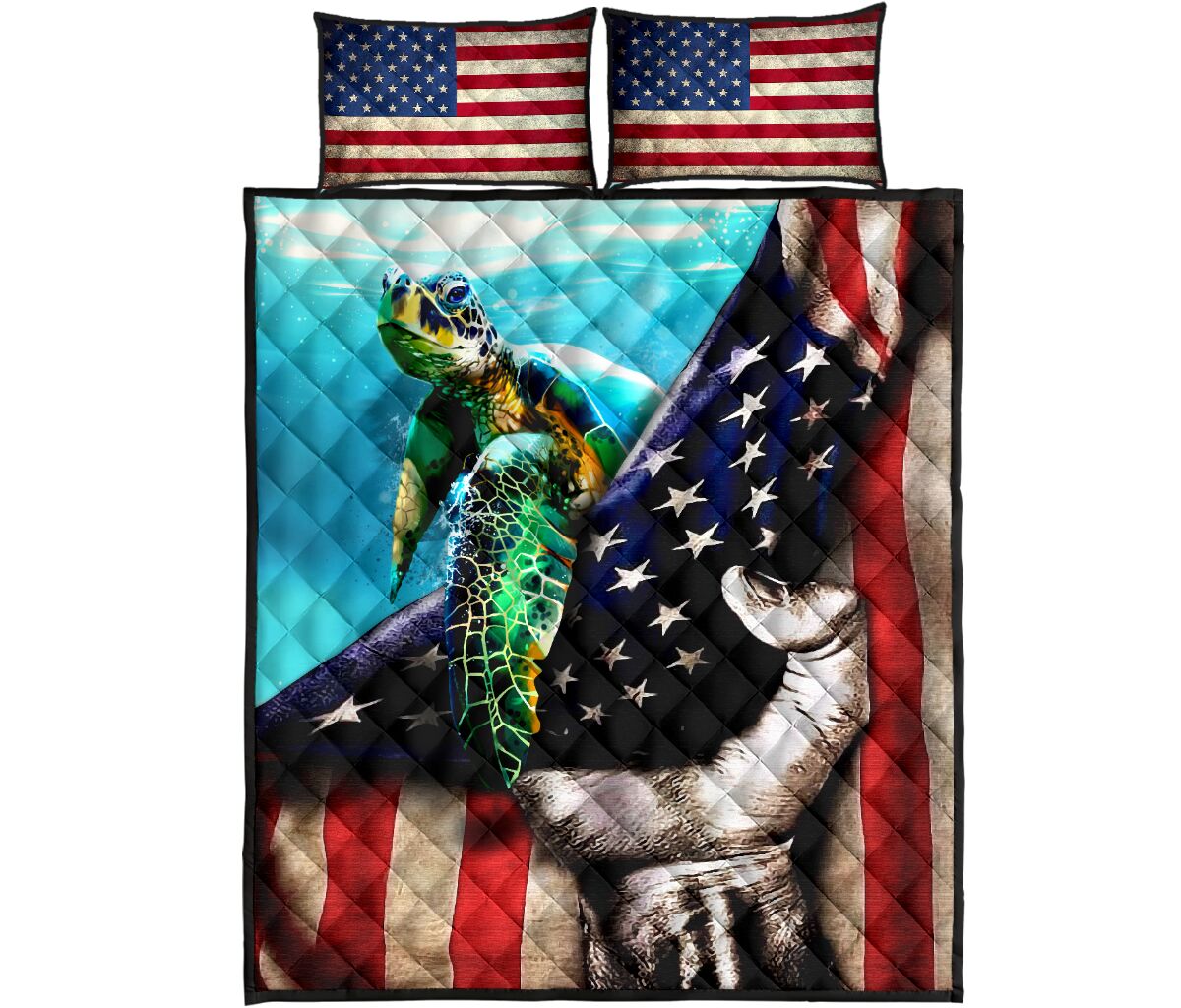 Sea Turtle In American Flag All Over Print Bedding Set Sea Turtle In American Flag All Over Print Bedding Set