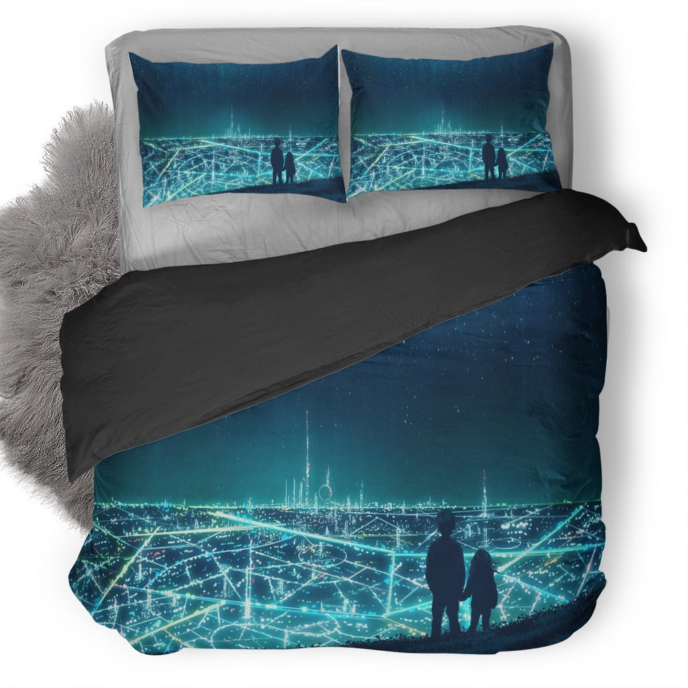 Silhouette City Two Kids Artwork 9U Duvet Cover and Pillowcase Set Bedding Set Silhouette City Two Kids Artwork 9U Duvet Cover and Pillowcase Set Bedding Set