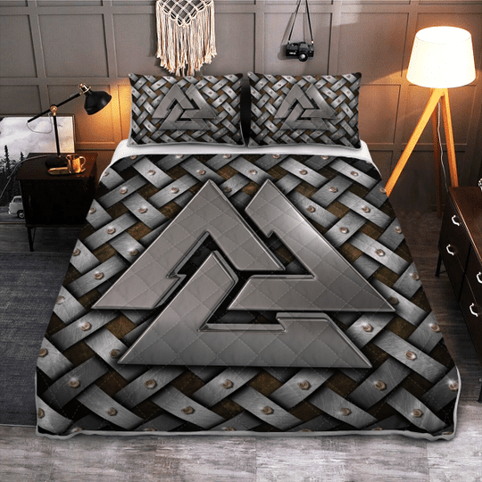 Silver-Valknut-Symbol-Viking-Quilt-Bedding-Set-1