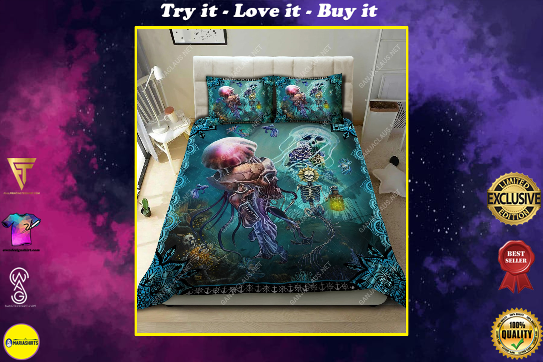 Skull And Ocean Full Printing Bedding Set Skull And Ocean Full Printing Bedding Set