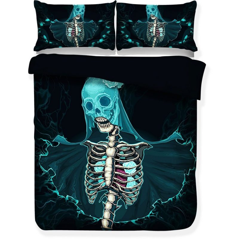 Skull Blue Black Duvet Cover and Pillowcase Set Bedding Set 388 Skull Blue Black Duvet Cover and Pillowcase Set Bedding Set 388