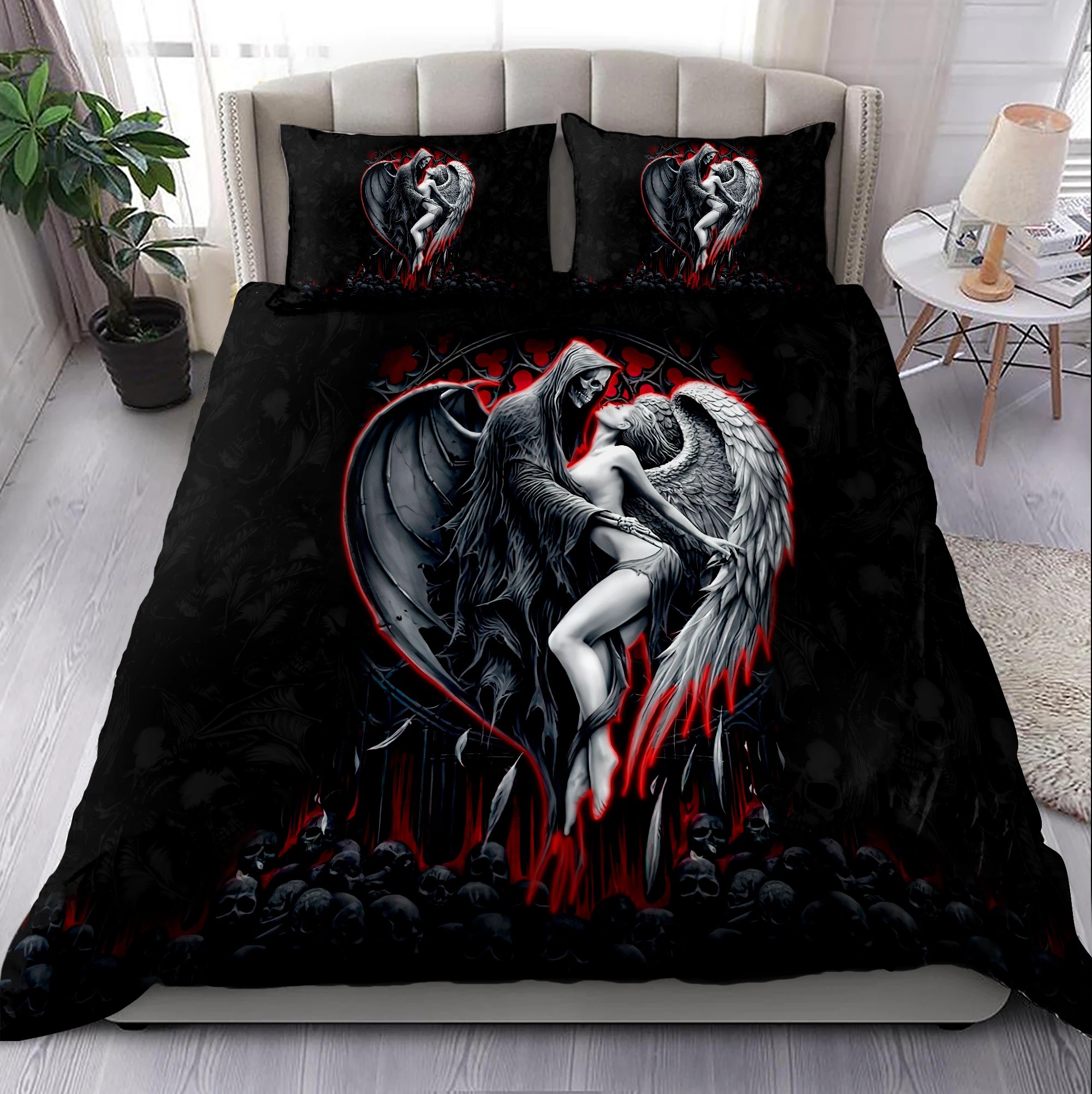 Skull Evil And Angel Bedding Set Skull Evil And Angel Bedding Set