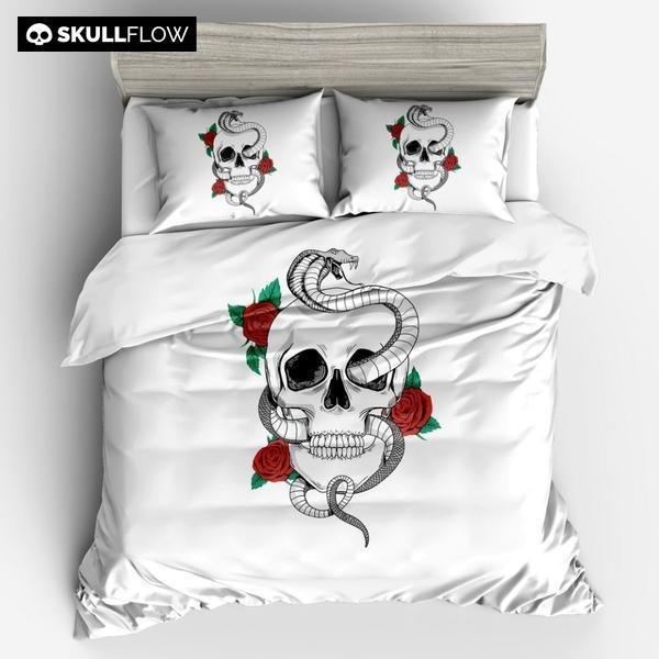 Skull Floral Snake Duvet Cover and Pillowcase Set Bedding Set Skull Floral Snake Duvet Cover and Pillowcase Set Bedding Set