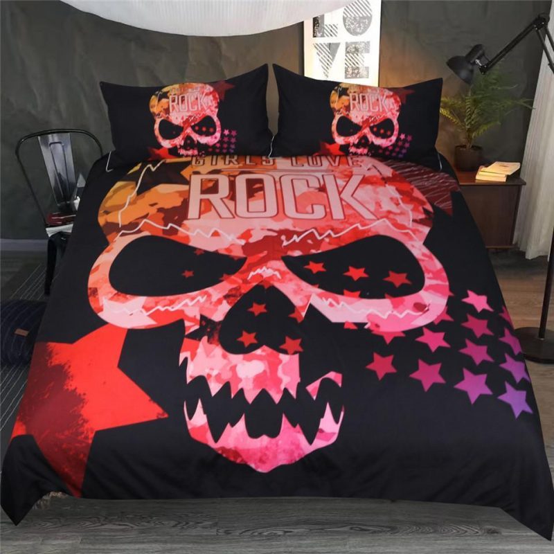 Skull Girls Love Rock Duvet Cover and Pillowcase Set Bedding Set 393 Skull Girls Love Rock Duvet Cover and Pillowcase Set Bedding Set 393