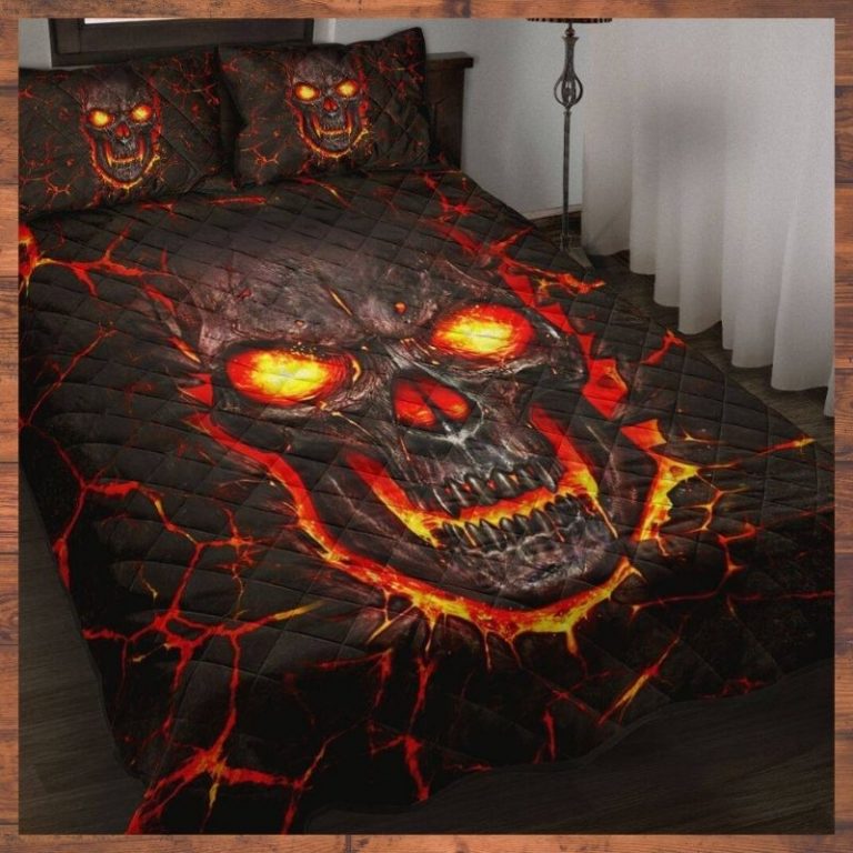 Skull-On-Fire-3D-Illusion-Quilt-Bedding-Set-2