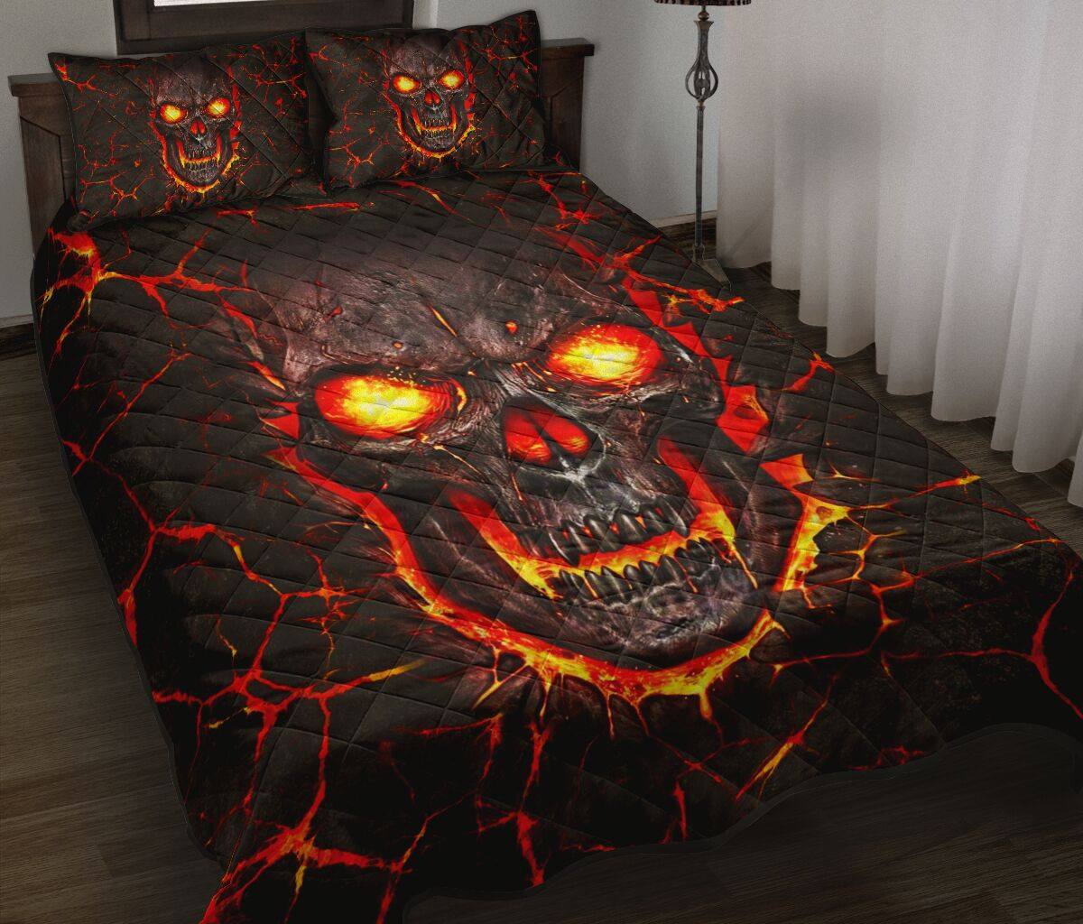 Skull On Fire 3D Illusion Quilt Bedding Set Skull On Fire 3D Illusion Quilt Bedding Set