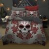 Skull Red Flowers Duvet Cover and Pillowcase Set Bedding Set