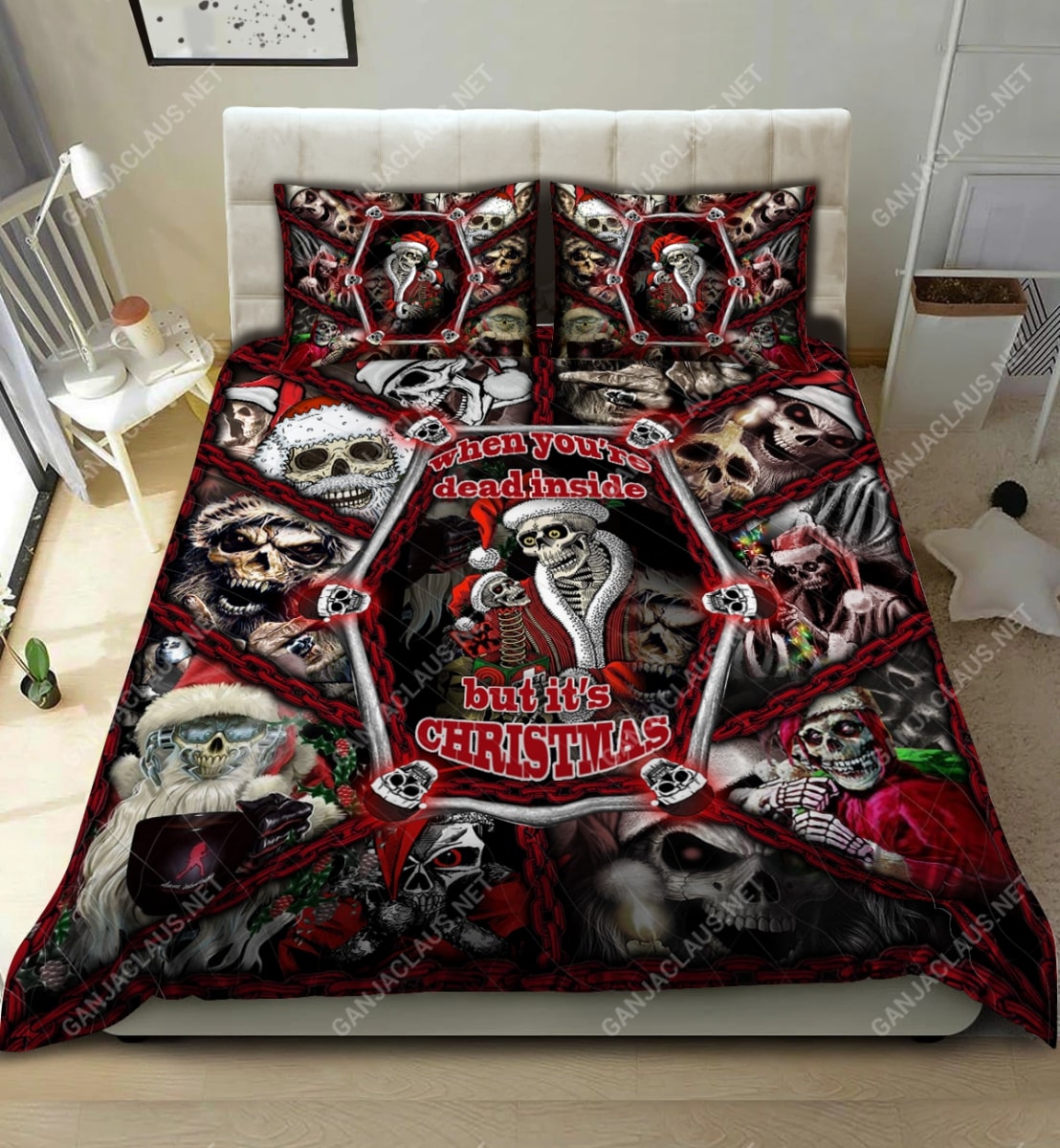 Skull When Youre Dead Inside But Its Christmas Full Printing Bedding Set Skull When Youre Dead Inside But Its Christmas Full Printing Bedding Set