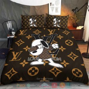Snoopy Louis Vuitton Brown Pattern Quilt Bedding Set