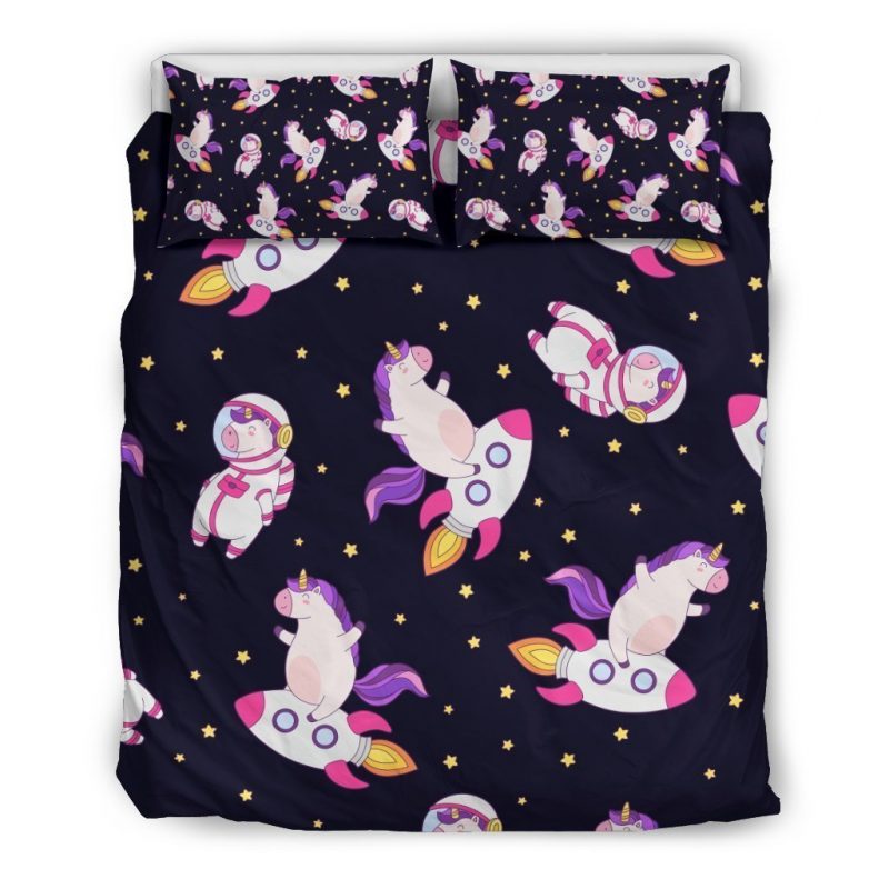 Space Astronaut Unicorn Pattern Print Duvet Cover and Pillowcase Set Bedding Set Space Astronaut Unicorn Pattern Print Duvet Cover and Pillowcase Set Bedding Set