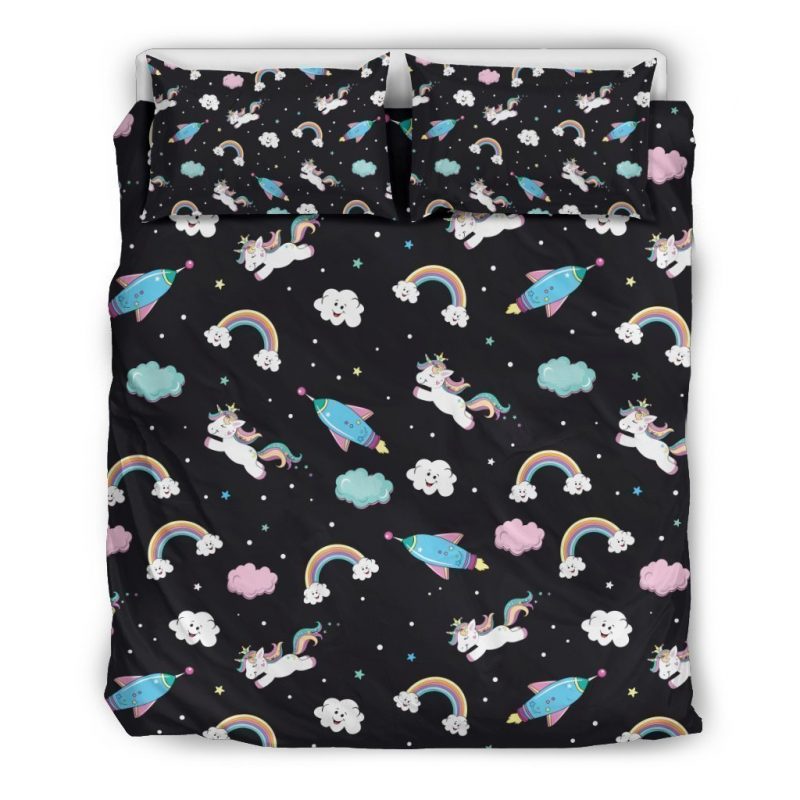Star Space Unicorn Pattern Print Duvet Cover and Pillowcase Set Bedding Set Star Space Unicorn Pattern Print Duvet Cover and Pillowcase Set Bedding Set