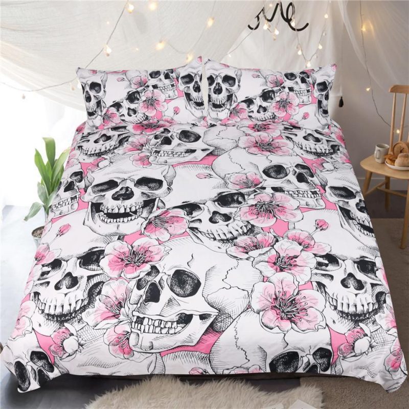 Sugar Skull Cherry Blossoms Pink Floral Duvet Cover and Pillowcase Set Bedding Set Sugar Skull Cherry Blossoms Pink Floral Duvet Cover and Pillowcase Set Bedding Set