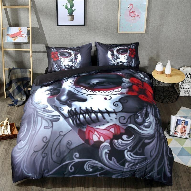 Sugar Skull Couple In Love Duvet Cover and Pillowcase Set Bedding Set 404 Sugar Skull Couple In Love Duvet Cover and Pillowcase Set Bedding Set 404