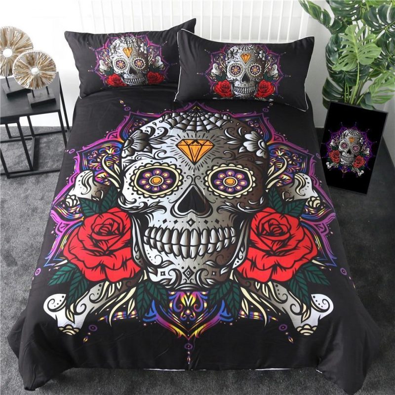 Sugar Skull Diamond Gothic Duvet Cover and Pillowcase Set Bedding Set Sugar Skull Diamond Gothic Duvet Cover and Pillowcase Set Bedding Set