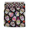 Sugar Skull Pattern Print Duvet Cover and Pillowcase Set Bedding Set