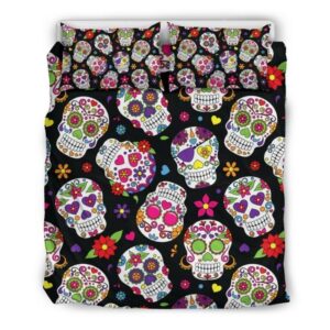 Sugar Skull Pattern Print Duvet Cover and Pillowcase Set Bedding Set