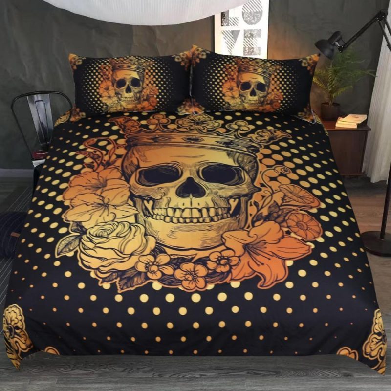 Sugar Skull Queen Floral Golden Duvet Cover and Pillowcase Set Bedding Set Sugar Skull Queen Floral Golden Duvet Cover and Pillowcase Set Bedding Set