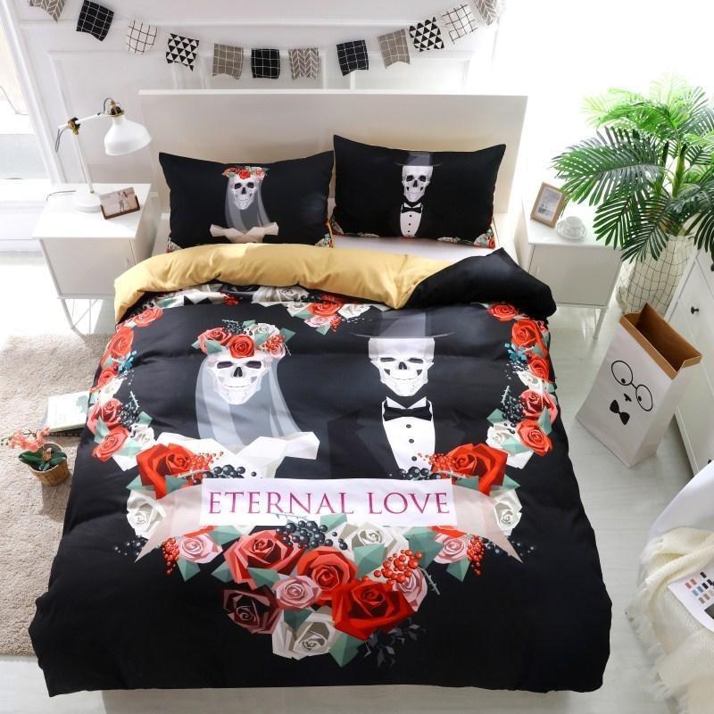Sugar Skull Wedding Duvet Cover and Pillowcase Set Bedding Set Sugar Skull Wedding Duvet Cover and Pillowcase Set Bedding Set