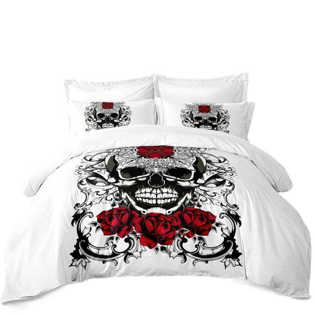 Sugar Skull With Rose Print Duvet Cover and Pillowcase Set Bedding Set 355 Sugar Skull With Rose Print Duvet Cover and Pillowcase Set Bedding Set 355