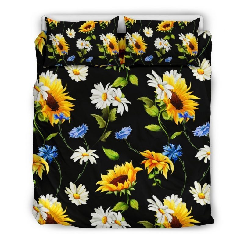 Sunflower Chamomile Pattern Print Duvet Cover and Pillowcase Set Bedding Set Sunflower Chamomile Pattern Print Duvet Cover and Pillowcase Set Bedding Set