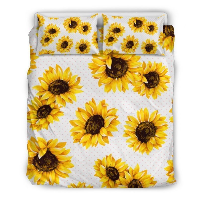Sunflower Polka Dot Pattern Print Duvet Cover and Pillowcase Set Bedding Set Sunflower Polka Dot Pattern Print Duvet Cover and Pillowcase Set Bedding Set