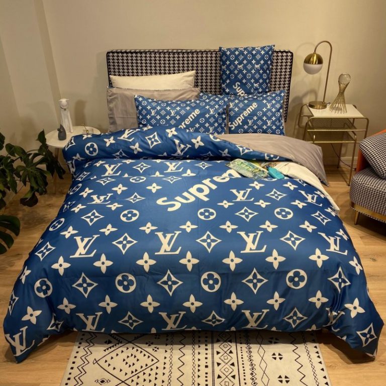 Supreme-And-Lv-Monogram-Symbols-Blue-Version-Full-Print-Duvet-Cover-Bedding-Set-1