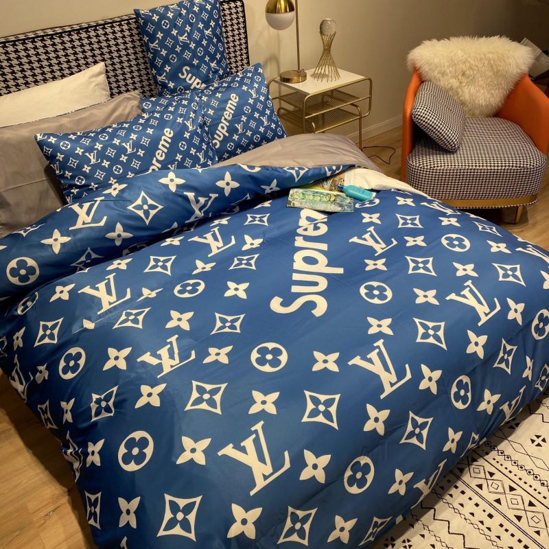 Supreme And Lv Monogram Symbols Blue Version Full Print Duvet Cover Bedding Set Supreme And Lv Monogram Symbols Blue Version Full Print Duvet Cover Bedding Set