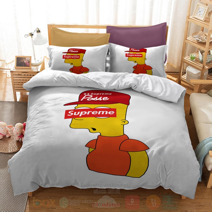 Supreme Bart Simpson White-Red Inspired Bedding Set Supreme Bart Simpson White-Red Inspired Bedding Set