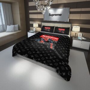 Supreme Louis Vuitton Black Pattern Quilt Bedding Set