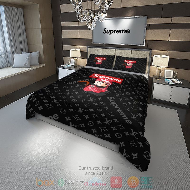 Supreme Louis Vuitton Black Pattern Quilt Bedding Set Supreme Louis Vuitton Black Pattern Quilt Bedding Set