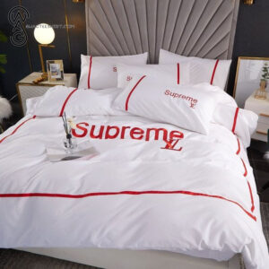 Supreme White Logo All Over Print Bedding Set